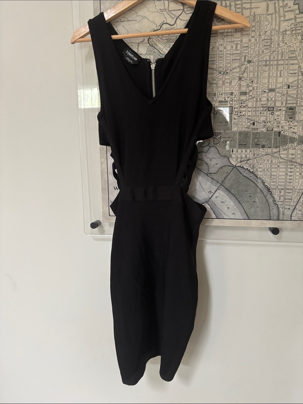 bebe Black Midi Dress with Side Cutouts